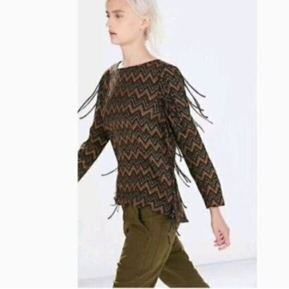Zara Woman Chevron Fringe Top Western
